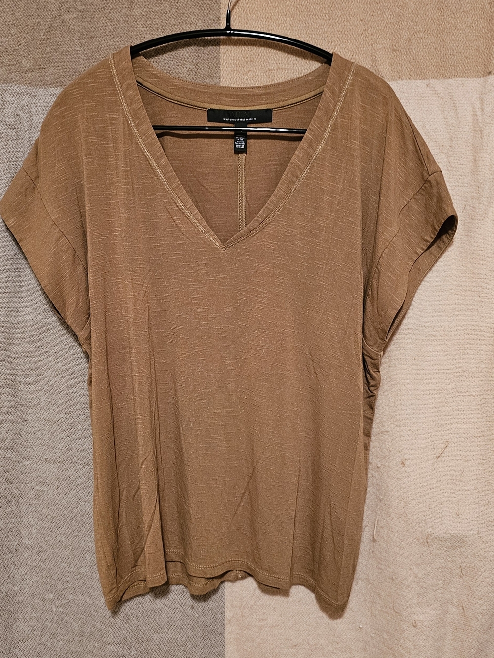 White House Black Market Brown V-Neck Short Sleeve Top